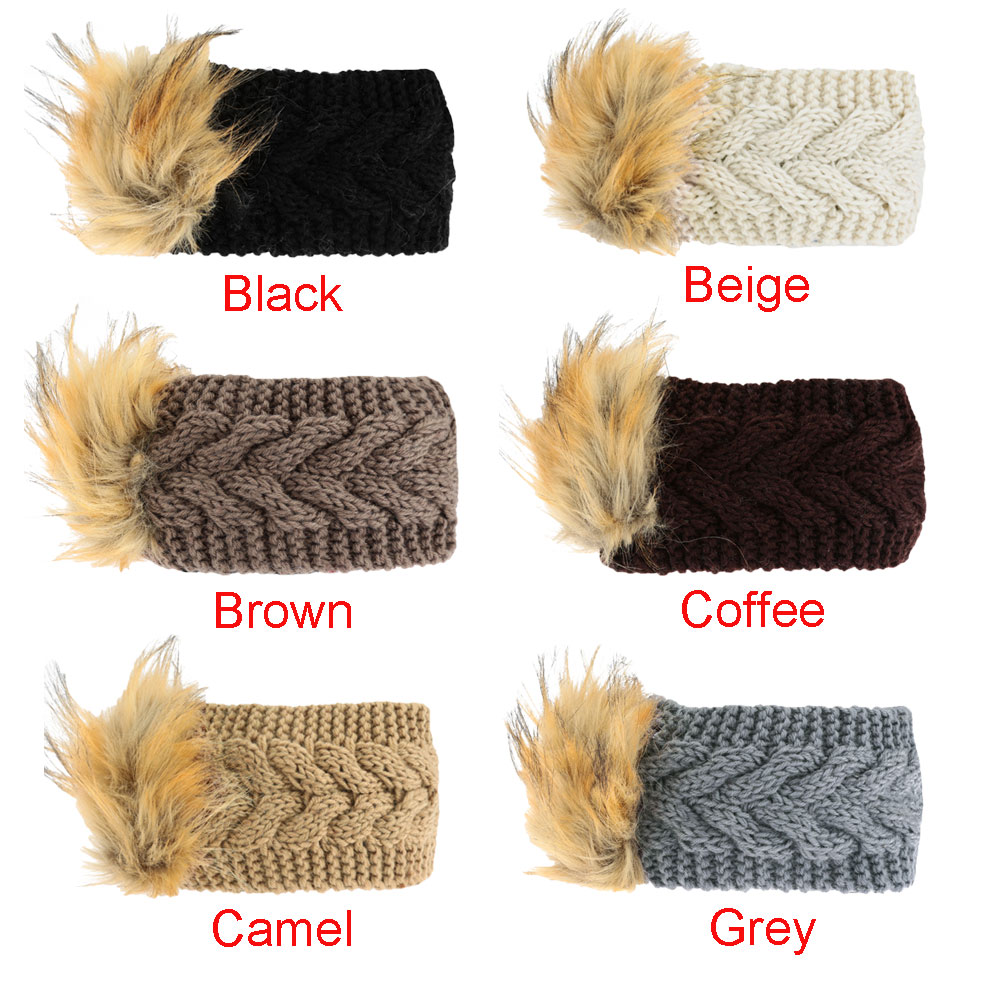 B043-2 Winter Fashion Knitted Faux Fur Trim Elastic Hairband Ear Warmer Hat